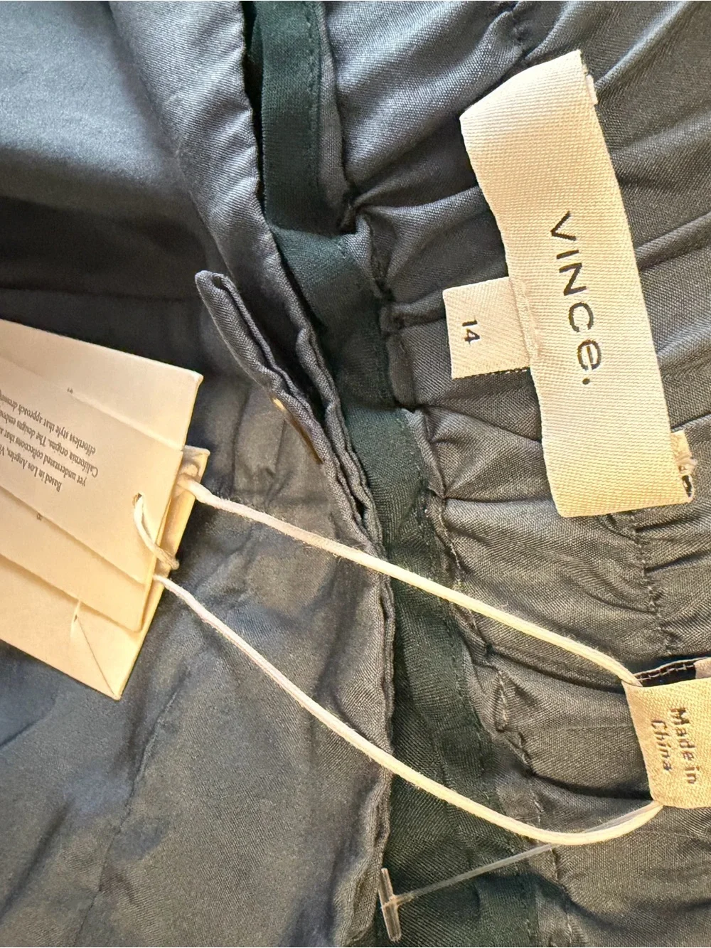 Vince 100% Silk Slate Teal Trousers Size 14 NWT Quiet Luxury Loose Fit Leg Pants - Picture 9 of 10